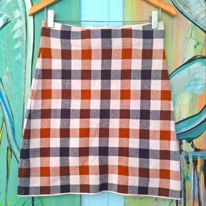 LOFT Women's Buffalo Plaid Skirt Black Orange Cream Size Small Miniskirt Elastic